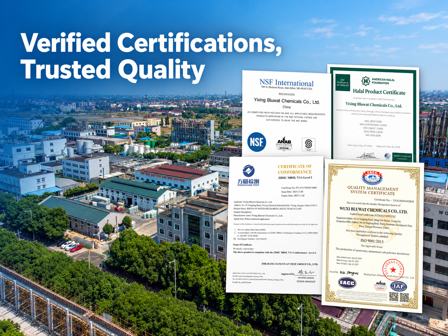 Laatste bedrijfsblogs Bluwat Chemicals Strengthens Buyer Confidence with Verifiable NSF, Halal, ZDHC and ISO Credentials
