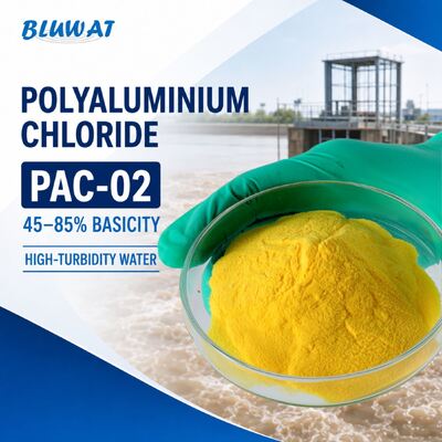 Kopen 45-85% Basiciteit Geel poeder PAC-02 Polyaluminiumchloride voor waterbehandeling met hoge turbiditeit online vervaardiging