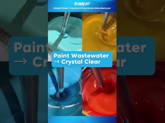 Verf afvalwaterbehandeling. Kleurwater demo met flocculanten en PAM.